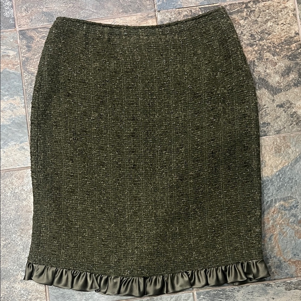 Teri Jon Forest Green Tweed Pencil Skirt